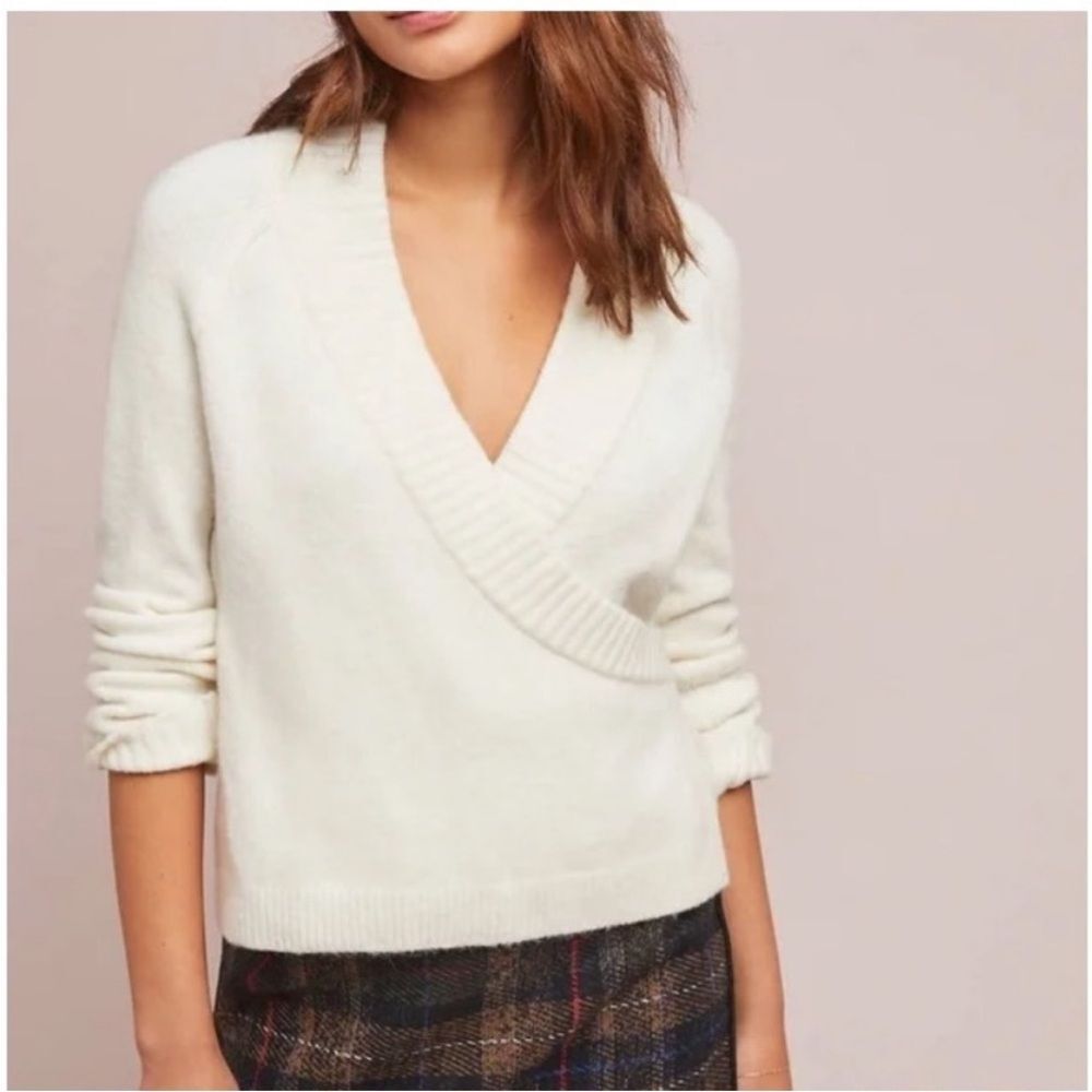 Anthropologie Ett:twa Ivory Cream V-Neck Wrap Sweater XS